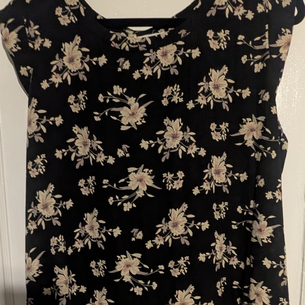 Pleione Black and Cream Floral Blouse